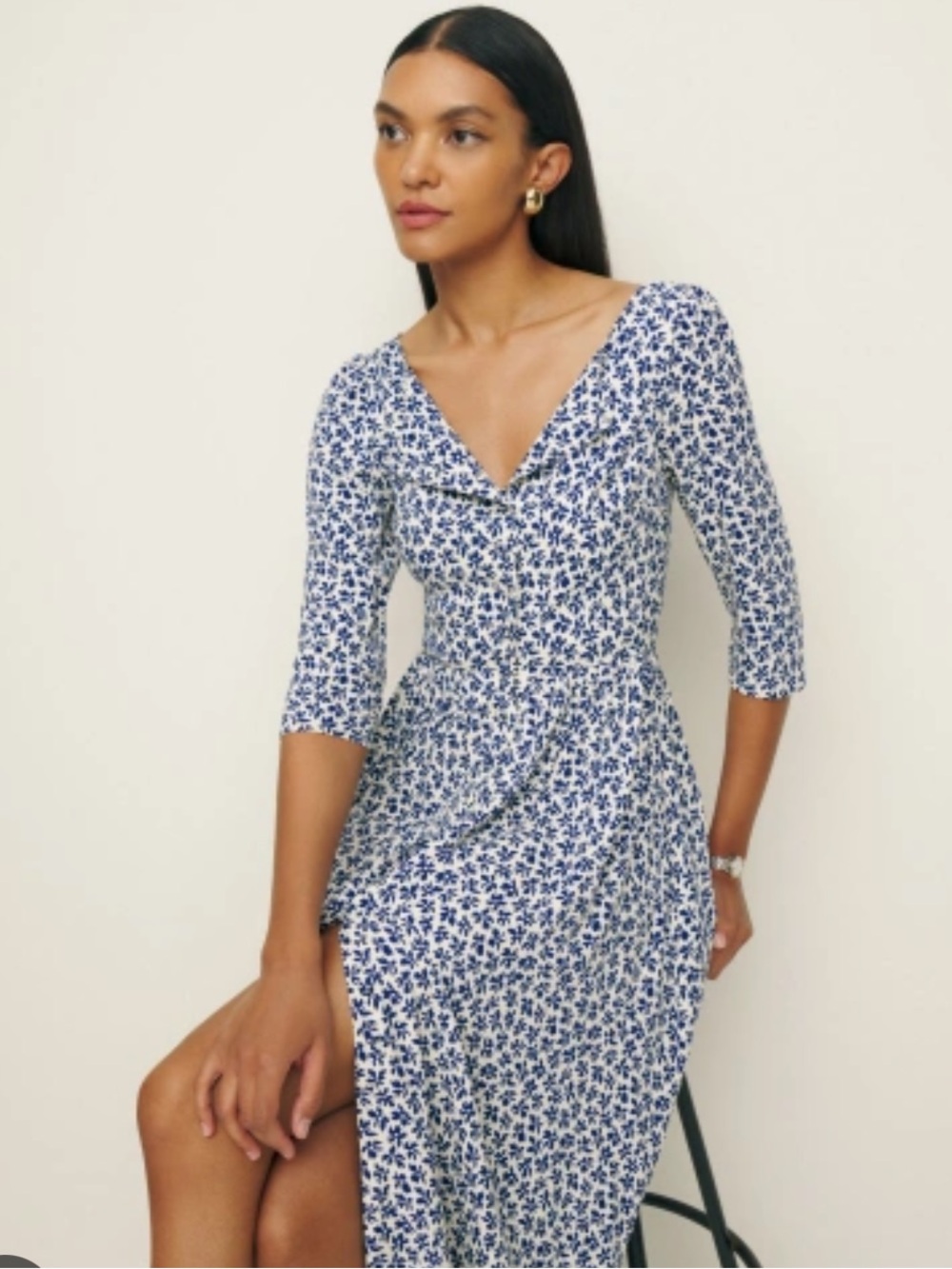 Reformation Navy midi Adair dress